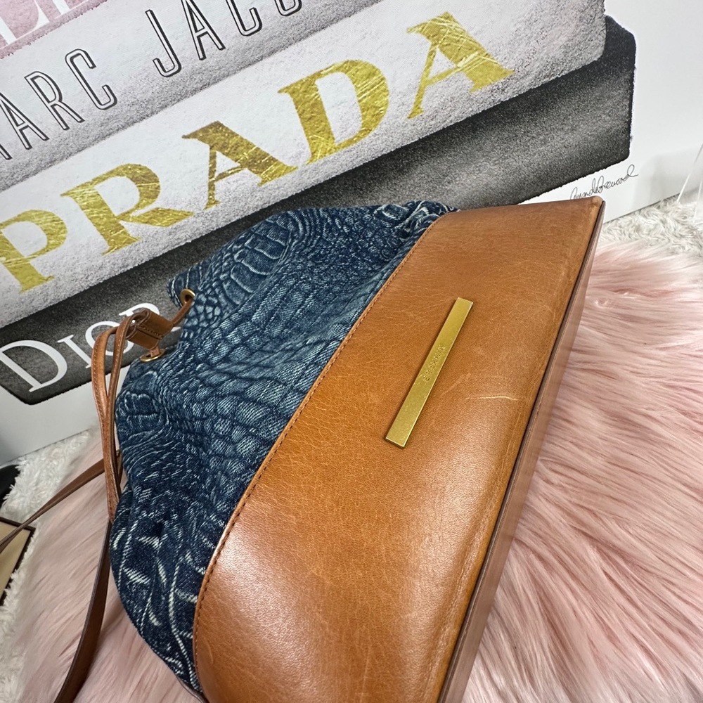 Brahmin Marlowe Blue Denim-Patterned Drawstring bucket Bag - Picture 8 of 10